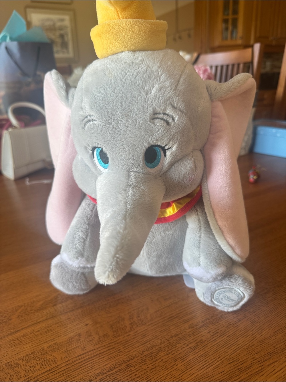 Disney Dumbo Plush Elephant - Grey with Pink Ears and Yellow Hat
